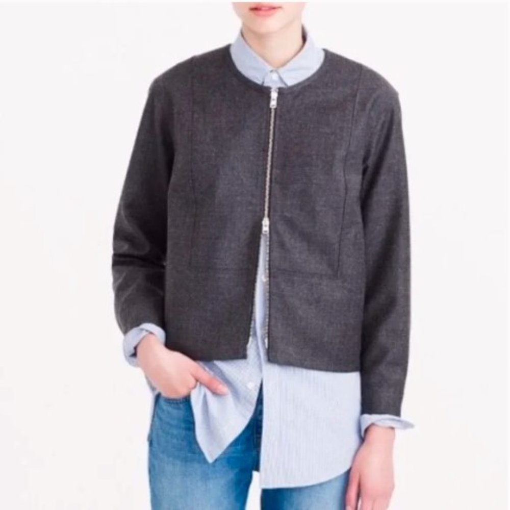 J. Crew Charcoal Gray Zip-Front Cropped Jacket